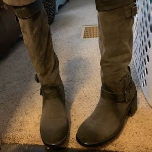 Maurices black and dark grey knee boots.